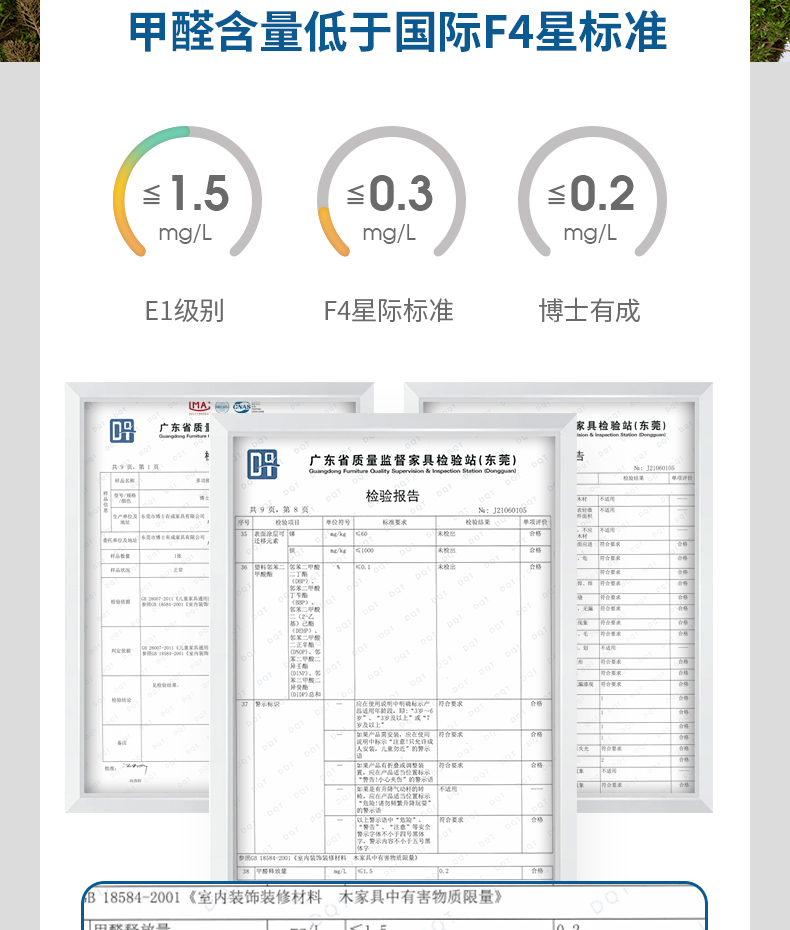 博士优加学习桌甲醛释放量低于国际F4星标准